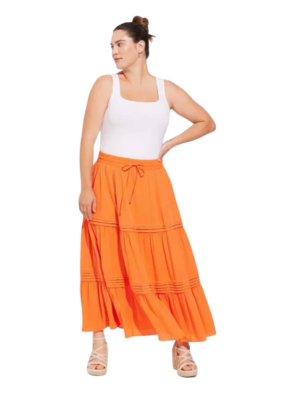 Torrid Maxi Gauze drawstring pintuck skirt size 2 (18/20) in orange – flaw